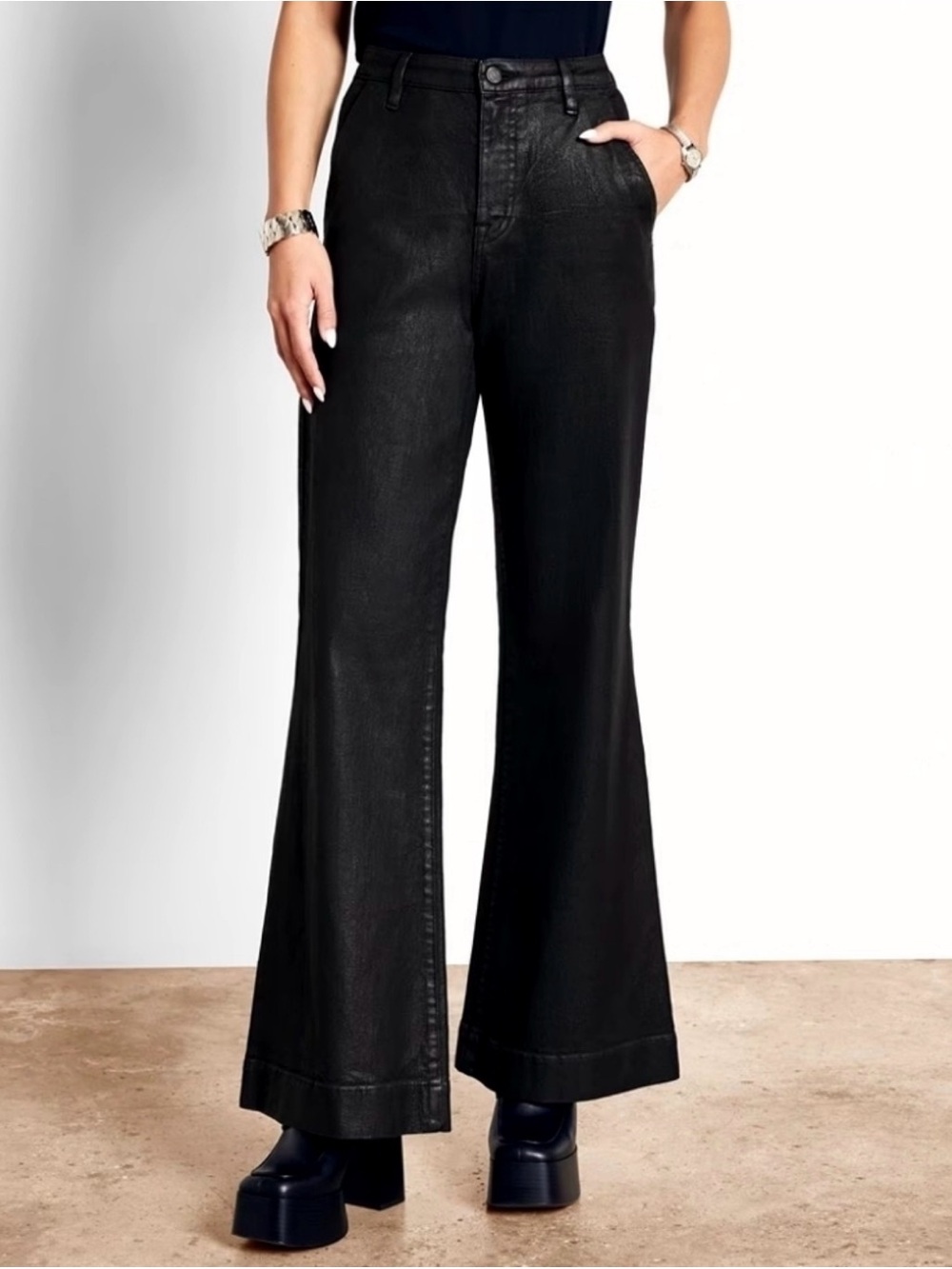 Sam Edelman Women's Bay Flare Trouser Jeans Coated Black Size 27